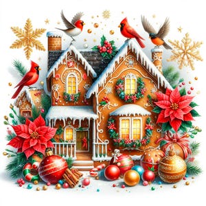 Maison de Noël en pain d'épice de 28 JPG, clipart Noël aquarelle, fond de Noël, clipart hiver, Noël imprimable, images de Noël