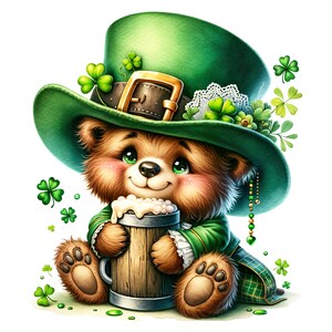 23 JPG Orso del giorno di San Patrizio dell'acquerello, animale dell'acquerello, animale del bosco, giorno di San Patrizio stampabile, artigianato del giorno di San Patrizio