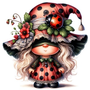 26 JPG Acquerello Gnome coccinella clipart, clipart primaverile, clipart acquerello, San Valentino stampabile, artigianato di San Valentino, clipart di San Valentino