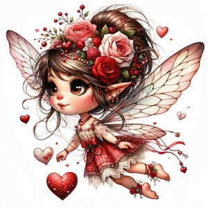 13 JPG Clipart fata di San Valentino ad acquerello, Clipart primavera, Stampabili fata, Clipart fantasy, Artigianato di San Valentino, Clipart di San Valentino
