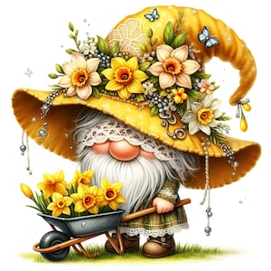 30 JPG Gnomo da giardino ad acquerello, gnomo primaverile, gnomo estivo, clipart elfo, clipart primaverile, clipart acquerello, clipart fantasy