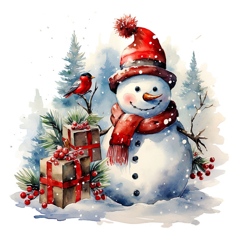 15 JPG Snowman, Watercolour Christmas Clipart, Watercolor Print, Winter ...