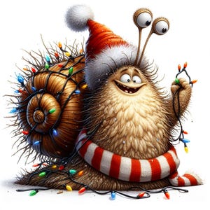 Escargot original de Noël 12 JPG, animaux aquarelles, clipart Noël aquarelle, animaux de la forêt, clipart hiver, impression aquarelle