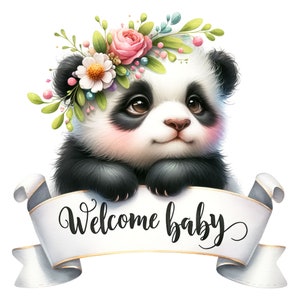 16 JPG Clipart di panda bambino acquerello, Benvenuto bambino, Clipart di animali per bambini, Clipart di animali del bosco, Annuncio del bambino, Invito per la doccia del bambino