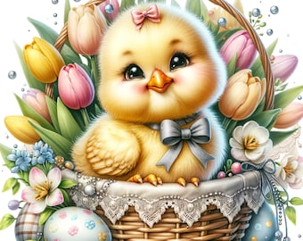 24 JPG Watercolor Easter baskets, Easter chicken, Easter clipart, Easter egg, Easter bunny, Easter prints, Easter crafts, Easter printable