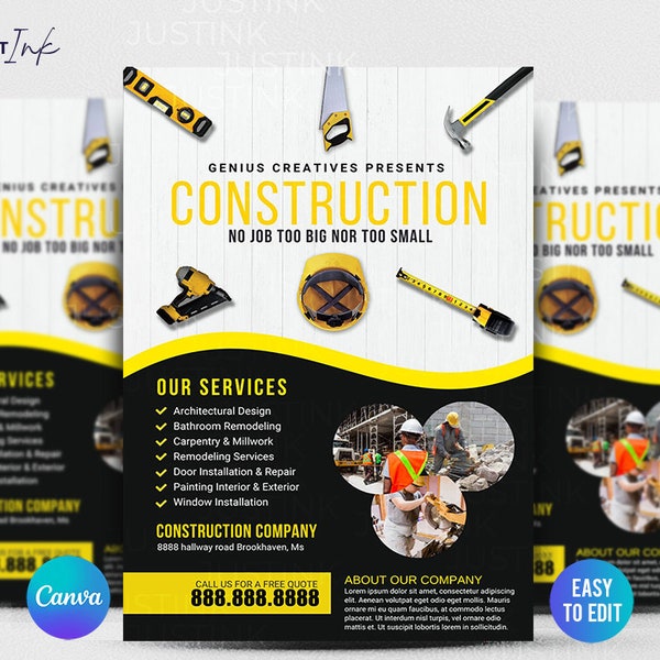 Construction, Handyman DIY Canva Flyer | Premium DIY Canva Flyer Template Design, Handyman Flyer, Home repair, Home Builder