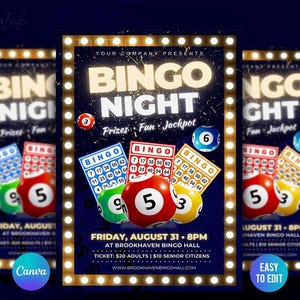 Bingo Night DIY Canva Flyer | Design de modelo de folheto premium DIY Canva, Bingo Night, festa temática de bingo, noite de jogo de bingo