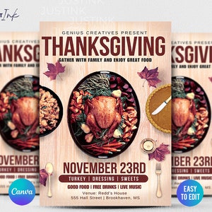 Sjabloon Thanksgiving-flyer | Premium doe-het-zelfcanvasjabloonontwerp voor Thanksgiving, liefdadigheid, eten, Turkijedag en kerkgift