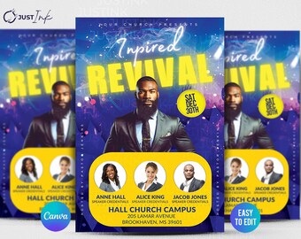 May include: A flyer for an "Inspired Revival" event at Hall Church Campus on Saturday, December 30th. The flyer features a photo of a man in a suit and tie, and the text "Our Church Presents Inspired Revival" in yellow letters. The flyer also includes the address of the church: 205 Lamar Avenue, Brookhaven, MS 39601.