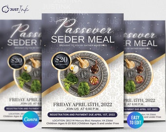 Passover Flyer Template | Premium DIY Canva Template Design for Passover Seder Meal,  jewish card, jewish celebration