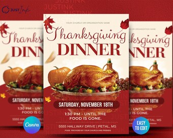 Thanksgiving Flyer Template| Premium DIY Canva Design for Thanksgiving Dinner, Turkey Day, friendsgiving flyer