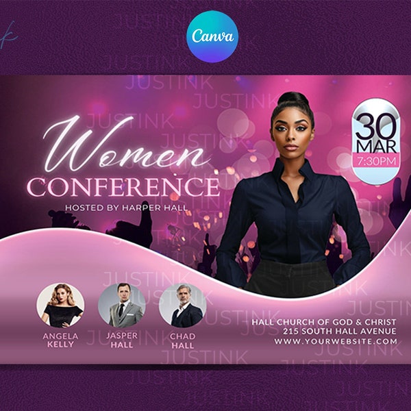 Editable Women's Conference, DIY Canva Flyer Template Design, Worship Church Flyer, Prayer Conference, Church Service,  Church Flyer,