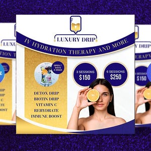 IV Hydration and Therapy Flyer Template, | DIY Canva Design Template for Iv drip, hydration, therapy, vitamins, Social Media Flyer