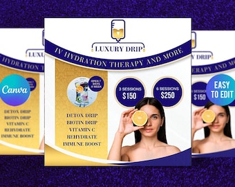 IV Hydration and Therapy Flyer Template, | DIY Canva Design Template for Iv drip, hydration, therapy, vitamins, Social Media Flyer