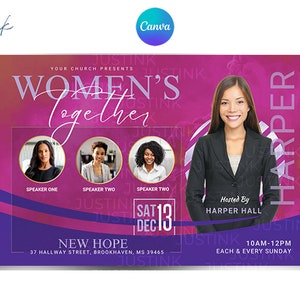 Editable Church Flyer, DIY Canva Flyer Template Design, Revival Church Flyer, Prayer Conference, Church Service, Women&#39;s Conference Flyer