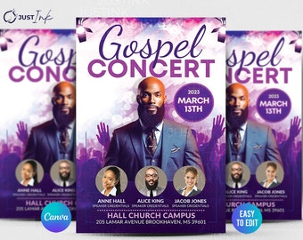 May include: A flyer advertising a gospel concert featuring a man with a beard wearing a suit. The concert is taking place on 13th March 2023 at Hall Church Campus, 205 Lamar Avenue, Brookhaven, MS 39601. The flyer also includes photos of three other performers: Anne Hall, Alice King, and Jacob Jones.