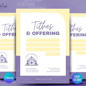 Tarjeta de diezmos y ofrendas editable, diseño de plantilla de volante de Canva (hazlo tú mismo), formulario de donaciones para la iglesia, formulario de diezmos y ofrendas (imprimible para la iglesia)