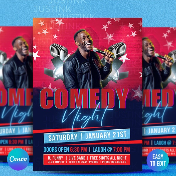 Comedy Show DIY Canva Flyer | Premium DIY Canva Flyer Template Design, Comedy Show, Comedian flyer, Standup Comedy Flyer