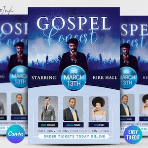 Editable Church Flyer, DIY Canva Flyer Template Design, Gospel Concert, Revival Church Flyer, Prayer Conference, Church Service,