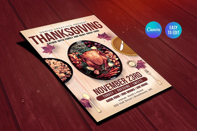 Thanksgiving Flyer Template | Premium DIY Canva Template Design for Thanksgiving, Charity, Food, Turkey Day, Church Giving image 2