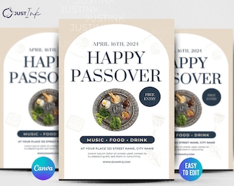 Passover Flyer Template | Premium DIY Canva Template Design for Passover Seder Meal,  jewish card, jewish celebration