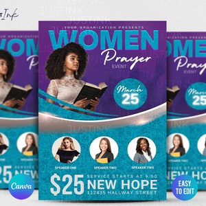 Women&#39;s Conference Flyer Template, Editable DIY Canva Church Design for Worship Flyer, Prayer Conference, Church Service,