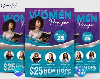Konferenz-Flyer-Vorlage für Frauen, bearbeitbares DIY Canva-Kirchendesign für Anbetung-Flyer, GebetsKonferenz, Kirchengottesdienst,
