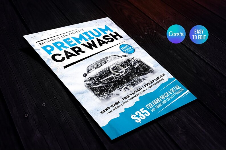 Diseño de plantilla de volante de lavado de autos/Plantilla premium de Canva para volantes de limpieza de autos, detalles de autos, encerado de autos y detalles móviles imagen 3