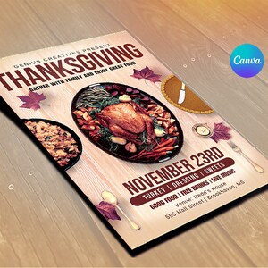 Thanksgiving Flyer Template | Premium DIY Canva Template Design for Thanksgiving, Charity, Food, Turkey Day, Church Giving image 3