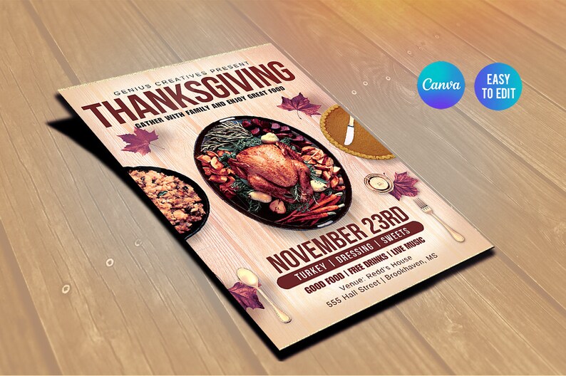 Thanksgiving Flyer Template | Premium DIY Canva Template Design for Thanksgiving, Charity, Food, Turkey Day, Church Giving image 3