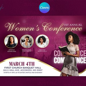 Women&#39;s Conference Flyer Template, Editable DIY Canva Church Design for Worship Flyer, Prayer Conference, Church Service,