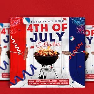 4th of July Flyer Template | DIY Canva Design for Independence Day, Labor Day, July 4th, Memorial Celebration, BBQ Cookout, Canva Flyer