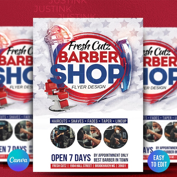 Barber Shop DIY Canva Flyer | Premium DIY Canva Flyer Template Design, Barber Flyer, Salon, Hair Flyer, Beauty Flyer