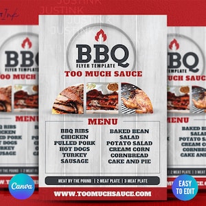 Plantilla de volante de menú de restaurante de barbacoa / Diseño premium de Canva DIY para restaurante de barbacoa, volante de comida de camión de comida, menú de cocina,