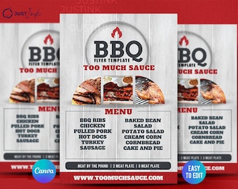 Plantilla de volante de menú de restaurante de barbacoa / Diseño premium de Canva DIY para restaurante de barbacoa, volante de comida de camión de comida, menú de cocina,