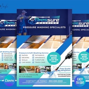 Druckwäsche Flyer Vorlage | Premium DIY Canva Design Vorlage für Power Washing Flyer, Hochdruckreinigung Business Design