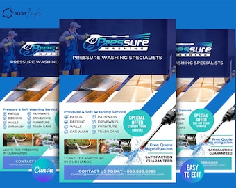Pressure Washing Flyer Template | Premium DIY Canva design template for Power Washing Flyer, Pressure Cleaning Business Design