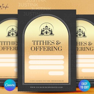 Tarjeta de diezmos y ofrendas editable, diseño de plantilla de volante de Canva (hazlo tú mismo), formulario de donaciones para la iglesia, formulario de diezmos y ofrendas (imprimible para la iglesia)