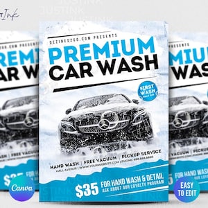 Autowäsche Flyer Vorlage Design | Premium DIY Canva Vorlage für Flyer zur Selbstreinigung, Auto Detail, Autowachs & Mobile Detail