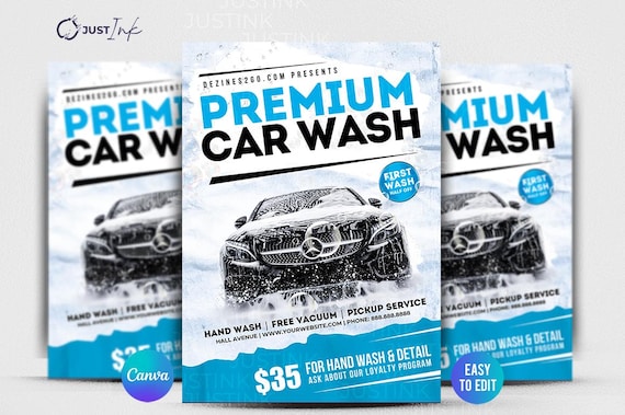 Car Wash Flyer Template Design| Premium DIY Canva Template For Auto Cleaning Flyer, Auto Detail, Car Wax & Mobile Detail
