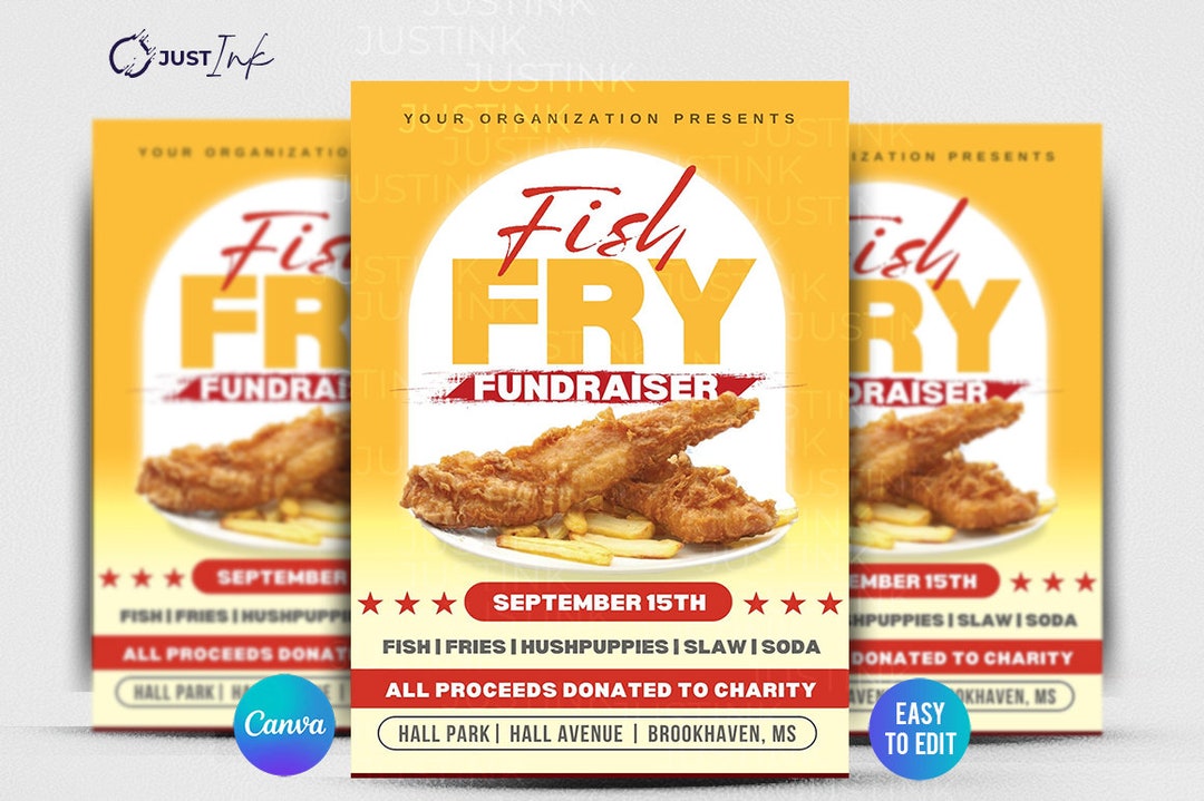 Fish Fry Fundraiser Flyer Template, DIY Canva Flyer Template Design