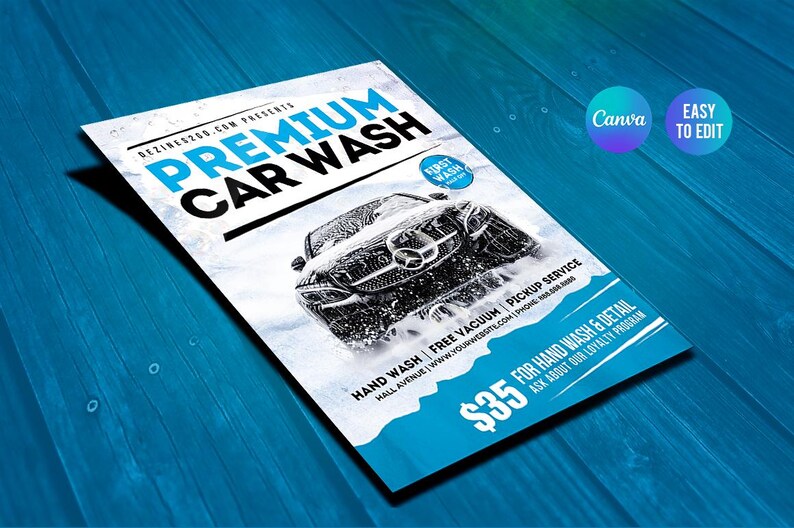 Diseño de plantilla de volante de lavado de autos/Plantilla premium de Canva para volantes de limpieza de autos, detalles de autos, encerado de autos y detalles móviles imagen 2