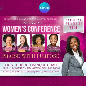 Editable Women&#39;s Conference, DIY Canva Flyer Template Design, Worship Church Flyer, Prayer Conference, Church Service,  Church Flyer,