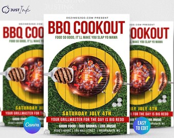 BBQ Cookout Flyer Template | Premium DIY Canva Design for Backyard Barbeque, BBQ Food, Family Party, grill and chill Cookout Party Flyer