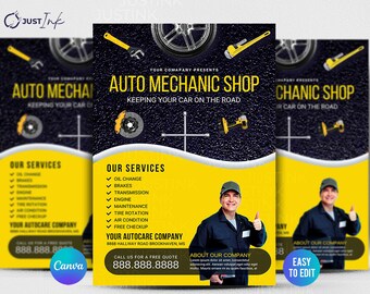 Auto Mechanic Shop DIY Canva Flyer | Premium DIY Canva Flyer Template Design, Mechanic Flyer, Auto Repair, Car Repair mechanic