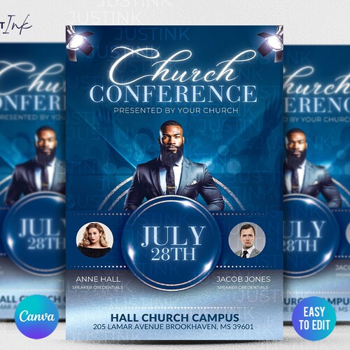 Editable Church Flyer, DIY Canva Flyer Template Design, Revival Church Flyer, Prayer Conference, Church Service, Women's Conference Flyer,