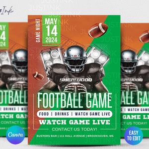 Football Watch Party Flyer | Premium DIY Canva Flyer Template Design for Football game day, Bar watch party gameday, Super