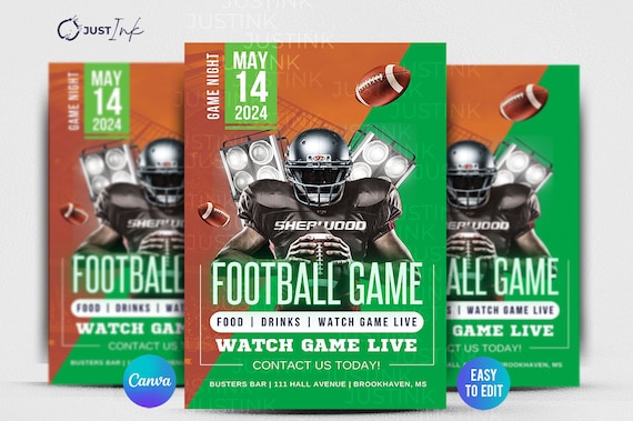 Football Watch Party Flyer | Premium DIY Canva Flyer Template Design for Football game day, Bar watch party gameday, Super