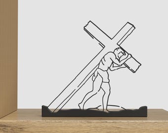 Christ Carrying Cross Sculpture: Easter Religious Decor