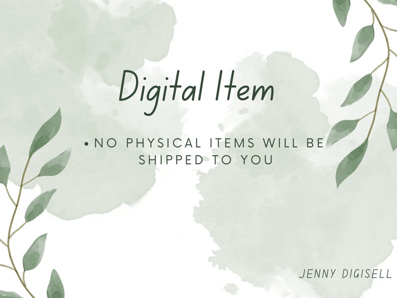 May include: Digital Item - No physical items will be shipped to you. Green watercolour background with leafy branches.